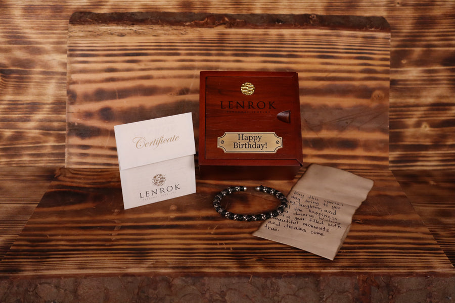 Finished package with engraved box and handwritten note