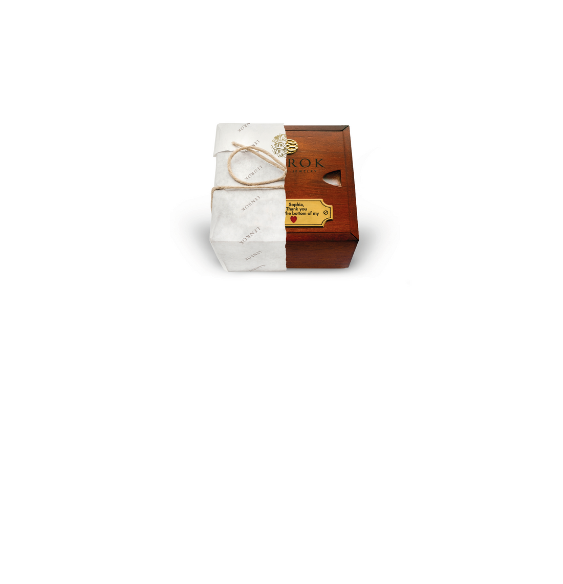 Wooden box wrapped in tissue and tied with twine